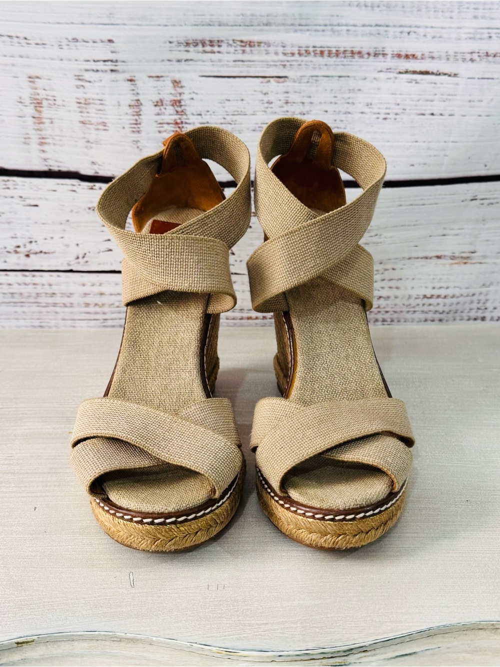 Women's Beige Espadrille Wedge Sandals - Stylish Ankle Wrap
